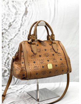 MCM STUDDED TOTE BAG IN BROWN VISETOS LEATHER