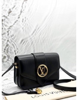 (UNUSED) LOUIS VUITTON PONT 9 SHOULDER BAG IN BLACK CALFKSIN LEATHER -FULL SET-