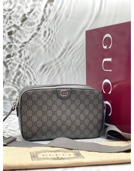 GUCCI OPHIDIA CROSSBODY BAG IN GREY GG SUPREME CANVAS WITH LEATHER -FULL SET-