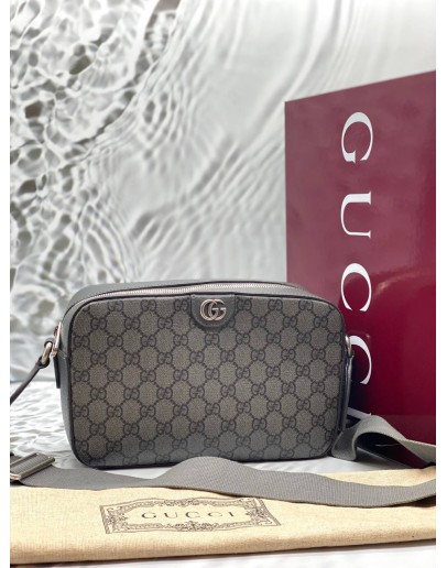 GUCCI OPHIDIA CROSSBODY BAG IN GREY GG SUPREME CANVAS WITH LEATHER -FULL SET-