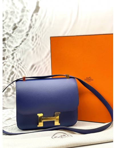 2021 HERMES CONSTANCE 24 CROSSBODY BAG IN BLEU ENCRE EPSOM LEATHER -FULL SET-