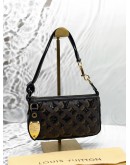 (LIKE NEW) LOUIS VUITTON SEQUINS POCHETTE ACCESSORIES IN BROWN MONOGRAM ECLIPSE WITH BLACK LEATHER