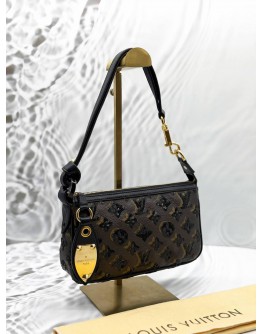 (LIKE NEW) LOUIS VUITTON SEQUINS POCHETTE ACCESSORIES IN BROWN MONOGRAM ECLIPSE WITH BLACK LEATHER
