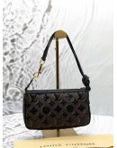 (LIKE NEW) LOUIS VUITTON SEQUINS POCHETTE ACCESSORIES IN BROWN MONOGRAM ECLIPSE WITH BLACK LEATHER