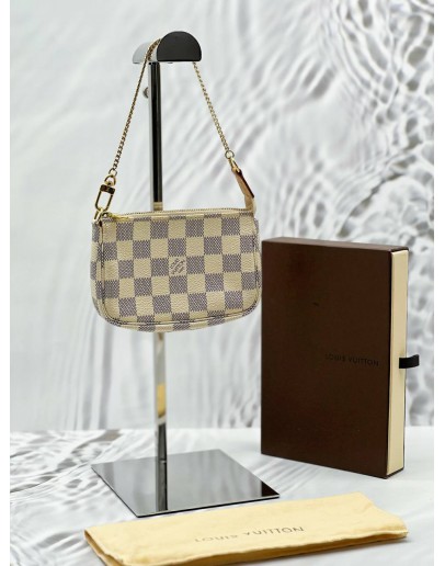 LOUIS VUITTON MINI POCHETTE ACCESSOIRES IN WHITE DAMIER AZUR CANVAS -FULL SET- 