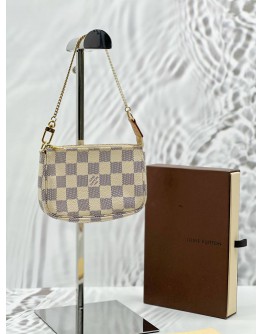 LOUIS VUITTON MINI POCHETTE ACCESSOIRES IN WHITE DAMIER AZUR CANVAS -FULL SET- 