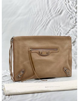 (LIKE NEW) BALENCIAGA EDGE CLUTCH IN BEIGE LEATHER