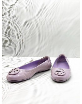 TORY BURCH MINNIE TRAVEL BALLET FLATS SIZE 39 IN LILAC PATENT LEATHER