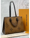 (LIKE NEW) MICROCHIP LOUIS VUITTON ON THE GO MM IN BROWN MONOGRAM REVERSE CANVAS WITH BLACK LEATHER -FULL SET- 