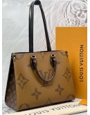 (LIKE NEW) MICROCHIP LOUIS VUITTON ON THE GO MM IN BROWN MONOGRAM REVERSE CANVAS WITH BLACK LEATHER -FULL SET- 
