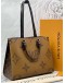 (LIKE NEW) MICROCHIP LOUIS VUITTON ON THE GO MM IN BROWN MONOGRAM REVERSE CANVAS WITH BLACK LEATHER -FULL SET- 
