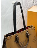 (LIKE NEW) MICROCHIP LOUIS VUITTON ON THE GO MM IN BROWN MONOGRAM REVERSE CANVAS WITH BLACK LEATHER -FULL SET- 