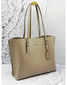 COACH MOLLIE TOTE BAG IN BEIGE EMBOSSED LEATHER 