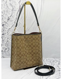 COACH MOLLIE SHOULDER BAG IN BROWN CC SIGNATURE CANVAS WITH BLACK LEATHER 