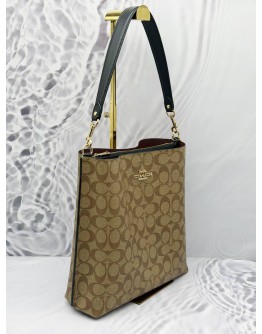 COACH MOLLIE SHOULDER BAG IN BROWN CC SIGNATURE CANVAS WITH BLACK LEATHER 