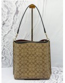 COACH MOLLIE SHOULDER BAG IN BROWN CC SIGNATURE CANVAS WITH BLACK LEATHER 