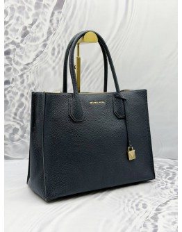 MICHAEL KORS MERCER ACCORDION TOTE BAG IN DARK BLUE LEATHER 