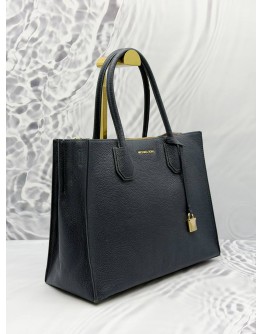 MICHAEL KORS MERCER ACCORDION TOTE BAG IN DARK BLUE LEATHER 