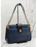 CHANEL ELEGANT TOTE BAG IN NAVY BLUE WITH BLACK LAMBSKIN LEATHER 