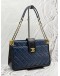 CHANEL ELEGANT TOTE BAG IN NAVY BLUE WITH BLACK LAMBSKIN LEATHER 