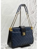 CHANEL ELEGANT TOTE BAG IN NAVY BLUE WITH BLACK LAMBSKIN LEATHER 