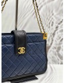 CHANEL ELEGANT TOTE BAG IN NAVY BLUE WITH BLACK LAMBSKIN LEATHER 