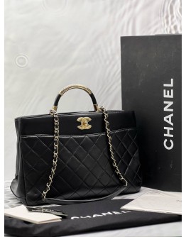 CHANEL SHOPPING TOTE BAG IN BLACK LAMBSKIN LEATHER -FULL SET- 