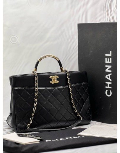 CHANEL SHOPPING TOTE BAG IN BLACK LAMBSKIN LEATHER -FULL SET- 