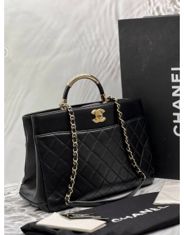 CHANEL SHOPPING TOTE BAG IN BLACK LAMBSKIN LEATHER -FULL SET- 