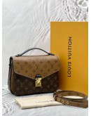 (LIKE NEW) LOUIS VUITTON POCHETTE METIS IN BROWN MONOGRAM REVERSE CANVAS WITH BLACK LEATHER -FULL SET- 