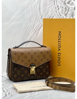 (LIKE NEW) LOUIS VUITTON POCHETTE METIS IN BROWN MONOGRAM REVERSE CANVAS WITH BLACK LEATHER -FULL SET- 