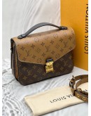 (LIKE NEW) LOUIS VUITTON POCHETTE METIS IN BROWN MONOGRAM REVERSE CANVAS WITH BLACK LEATHER -FULL SET- 