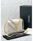 (LIKE NEW) MICROCHIP CHANEL ENVELOPE FLAP BAG IN WHITE LAMBSKIN LEATHER -FULL SET-