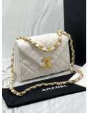 (LIKE NEW) MICROCHIP CHANEL ENVELOPE FLAP BAG IN WHITE LAMBSKIN LEATHER -FULL SET-