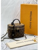 (LIKE NEW) MICROCHIP LOUIS VUITTON VANITY PM IN BROWN MONOGRAM REVERSE CANVAS WITH BLACK LEATHER -FULL SET-