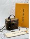 (LIKE NEW) MICROCHIP LOUIS VUITTON VANITY PM IN BROWN MONOGRAM REVERSE CANVAS WITH BLACK LEATHER -FULL SET-