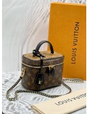 (LIKE NEW) MICROCHIP LOUIS VUITTON VANITY PM IN BROWN MONOGRAM REVERSE CANVAS WITH BLACK LEATHER -FULL SET-