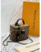 (LIKE NEW) MICROCHIP LOUIS VUITTON VANITY PM IN BROWN MONOGRAM REVERSE CANVAS WITH BLACK LEATHER -FULL SET-