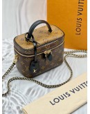 (LIKE NEW) MICROCHIP LOUIS VUITTON VANITY PM IN BROWN MONOGRAM REVERSE CANVAS WITH BLACK LEATHER -FULL SET-
