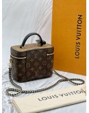 (LIKE NEW) MICROCHIP LOUIS VUITTON VANITY PM IN BROWN MONOGRAM REVERSE CANVAS WITH BLACK LEATHER -FULL SET-