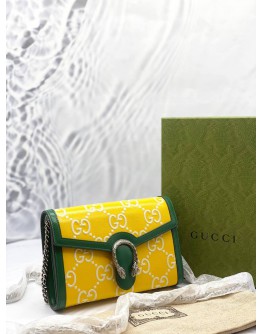 (UNUSED) GUCCI DIONYSUS MINI CHAIN BAG IN YELLOW WITH GREEN GG EMBOSSED LEATHER -FULL SET-