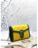 (UNUSED) GUCCI DIONYSUS MINI CHAIN BAG IN YELLOW WITH GREEN GG EMBOSSED LEATHER -FULL SET-