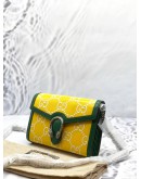 (UNUSED) GUCCI DIONYSUS MINI CHAIN BAG IN YELLOW WITH GREEN GG EMBOSSED LEATHER -FULL SET-