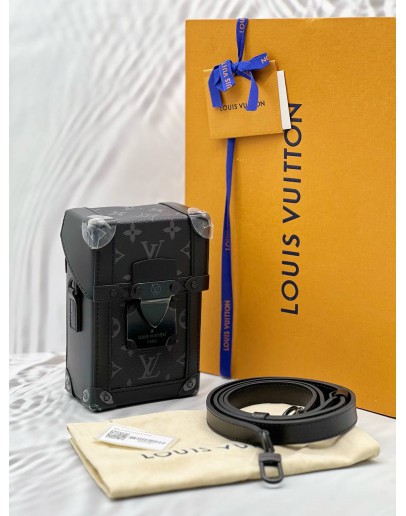 (UNUSED) MICROCHIP LOUIS VUITTON VERTICAL TRUNK WEARABLE WALLET IN BLACK MONOGRAM ECLIPSE CANVAS WITH LEATHER -FULL SET- 