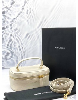 (LIKE NEW) YSL SAINT LAURENT GABY VANITY MINI BAG IN OFF WHITE LAMBSKIN LEATHER -FULL SET-