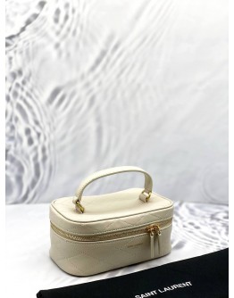 (LIKE NEW) YSL SAINT LAURENT GABY VANITY MINI BAG IN OFF WHITE LAMBSKIN LEATHER -FULL SET-