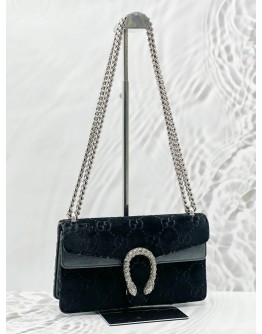 GUCCI DIONYSUS SMALL SHOULDER BAG IN BLACK GG VELVET 