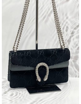 GUCCI DIONYSUS SMALL SHOULDER BAG IN BLACK GG VELVET 