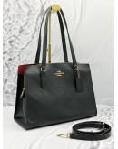 COACH TATUM CARRYALL TOTE BAG IN BLACK WITH RED LEATHER 