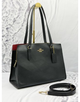 COACH TATUM CARRYALL TOTE BAG IN BLACK WITH RED LEATHER 
